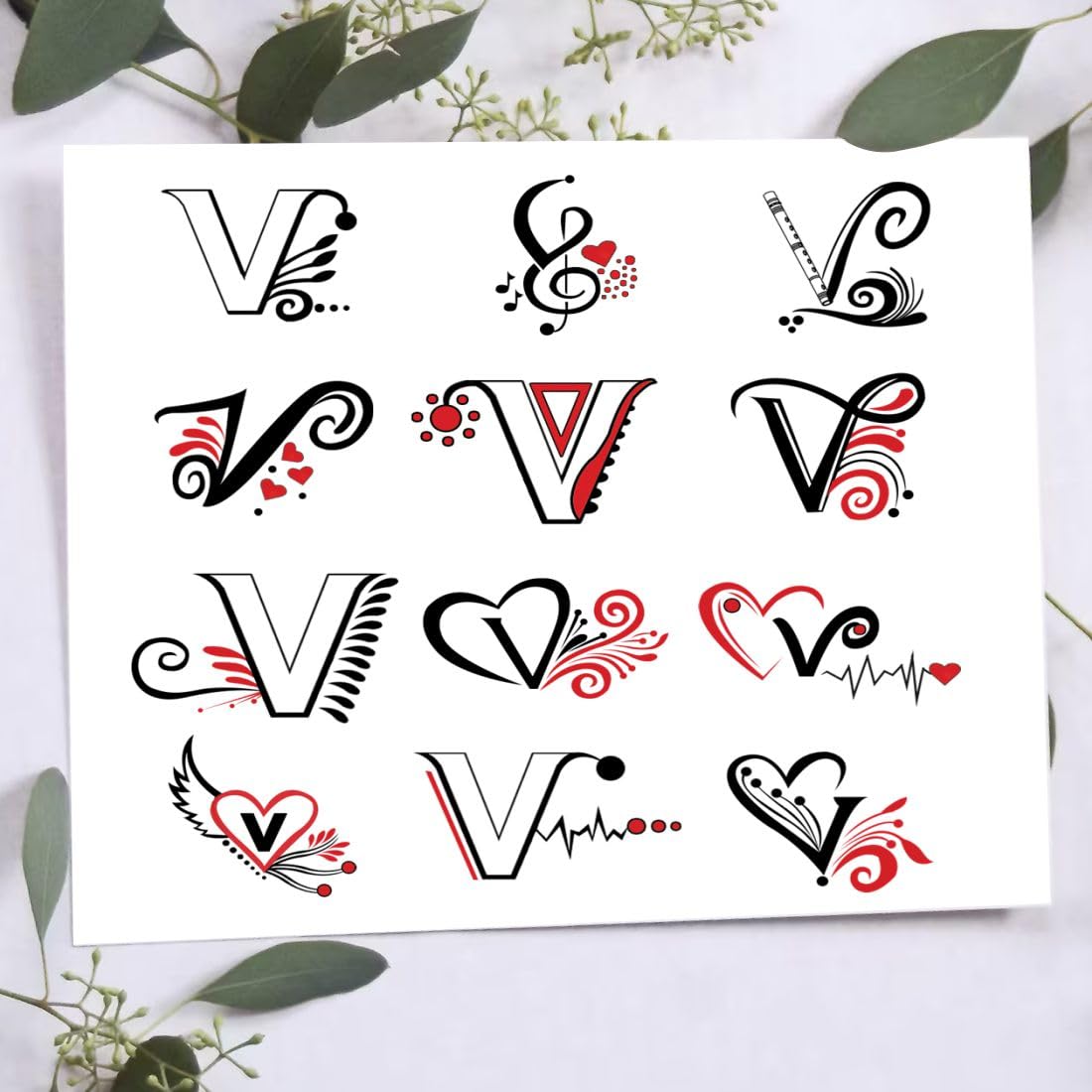 V Name Letter Tattoo Sticker Fake Tattoo For Male And Female Waterproof Tattoo Sticker Easy Apply Tattoos-picture-46