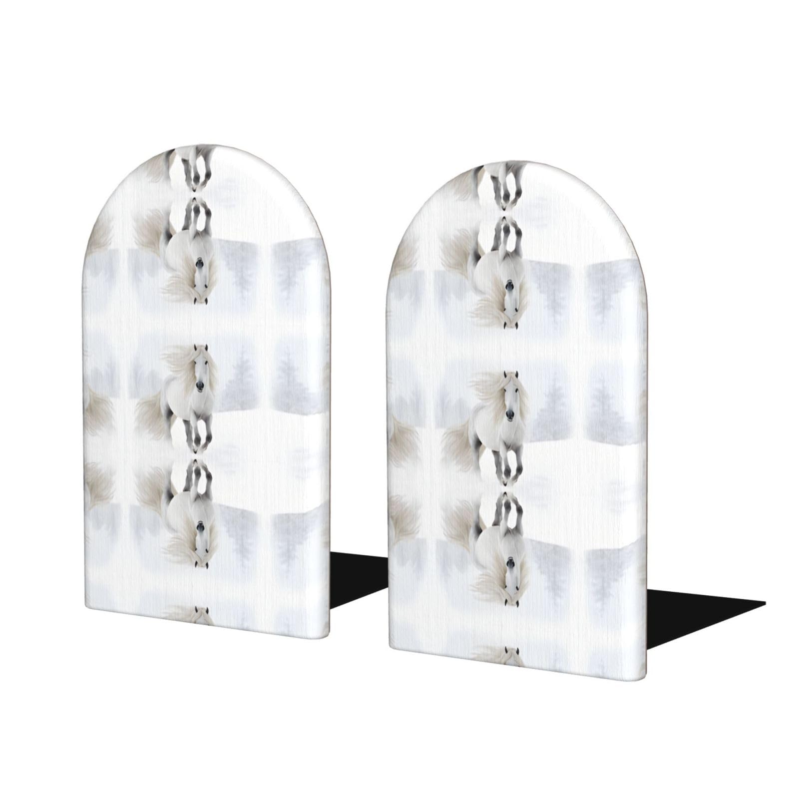 Cute Horse Stylish Bookends with Full-Print Design Durable Wooden and Metal Bookend Set for Home, Office