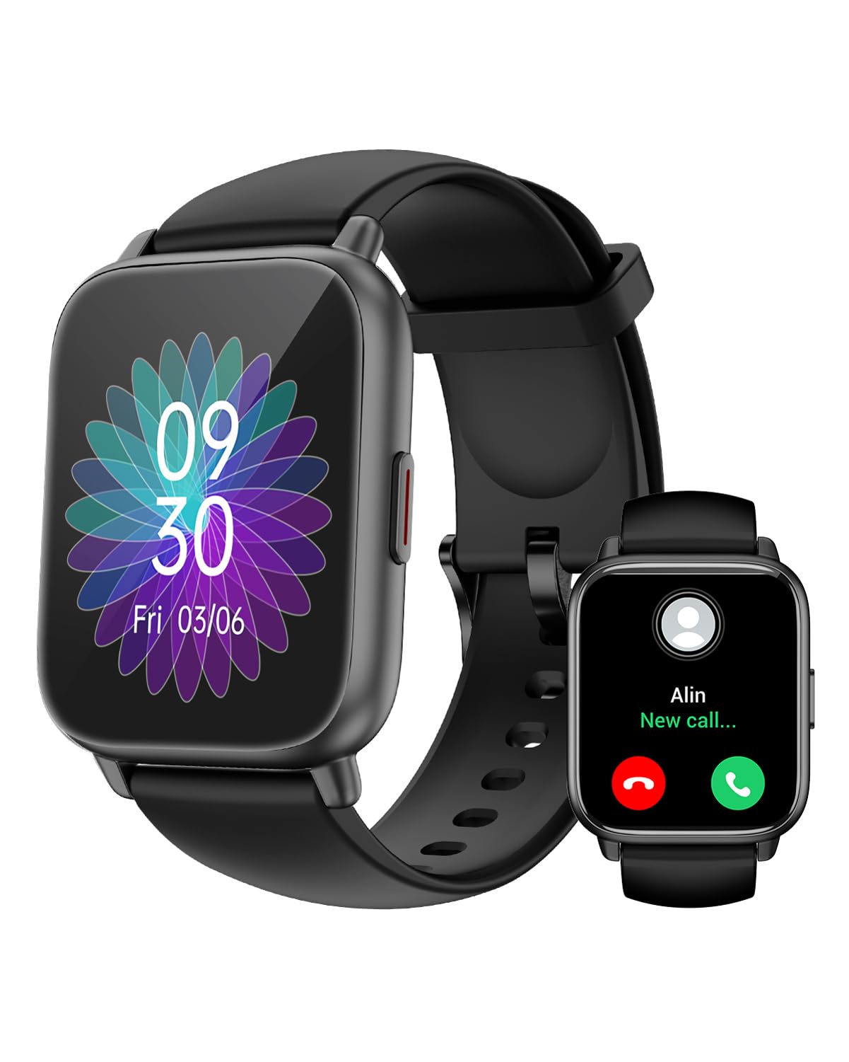RUIMEN Smartwatch Uomo Donna Chiamate Bluetooth Orologio Contapassi Android iOS Compatibile Fitness Watch Sportive Cardiofrequenzimetro da polso Saturimetro Impermeabile IP68 Notifiche Whatsapp Nero