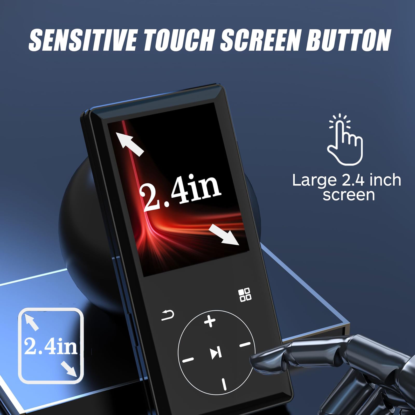 Reproductor MP3 de 64 GB con Bluetooth 5.0, reproductor de música portátil HiFi sin pérdidas con pantalla de 2,4", altavoz integrado, 30 horas de reproducción, radio FM, ampliable a 256 GB,32GB