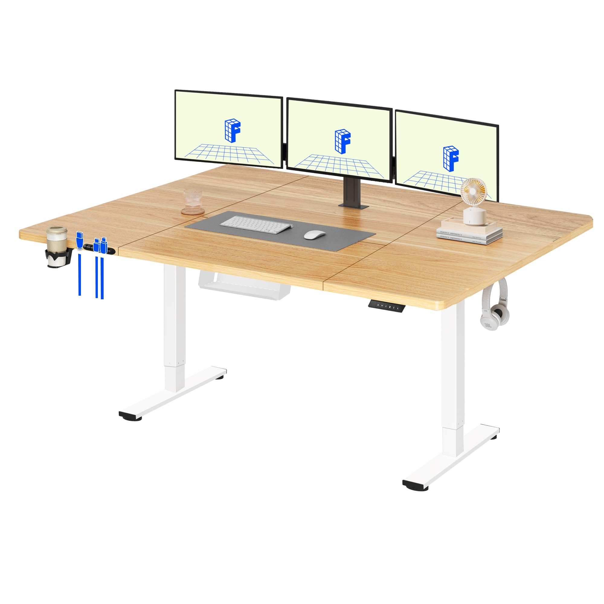 FLEXISPOT 180 * 80cm Electric Standing Desk Adjustable Standing Desk Sit Stand Up Desk Computer Desk with Hook Memory Function for Office and Home (Maple+White) — image 1