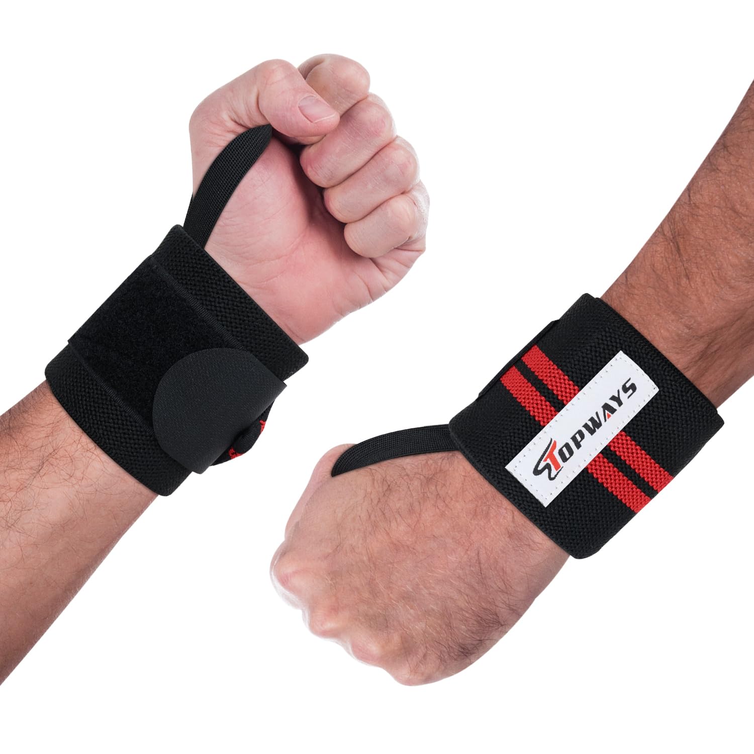 TOPWAYS Power Weight Lifting Wrist, Thumb Loop Gym Straps for Powerlifting, Bodybuilding, Fitness, Gym Training, Workout, Gymnastics, Calisthenicsv (Black & Red)
