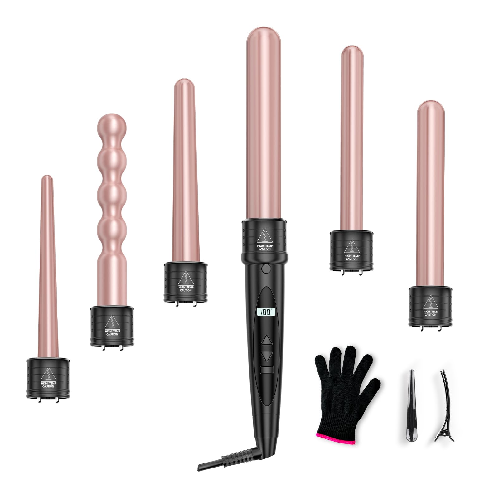 NWOUIIAY Lockenstab Set 6 in 1 Lockenstäbe Keramikbeschichtung Lockenwickler Einstellbare Temperatur Lockenwickler mit LCD Display für alle Frisuren Lockenstyling