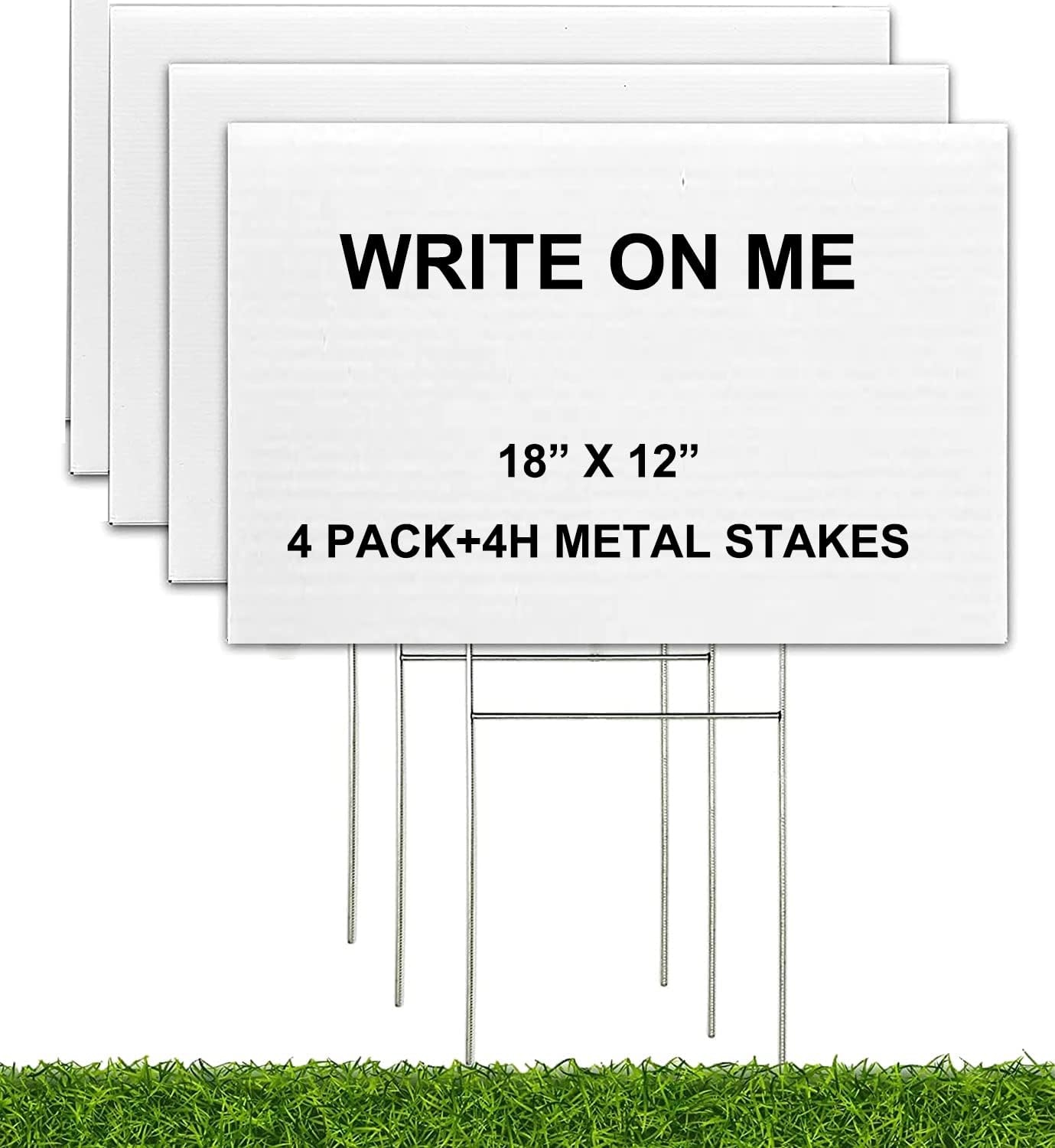 Blank Yard Signs with Stakes 18x12 in 4 Packs, Waterproof