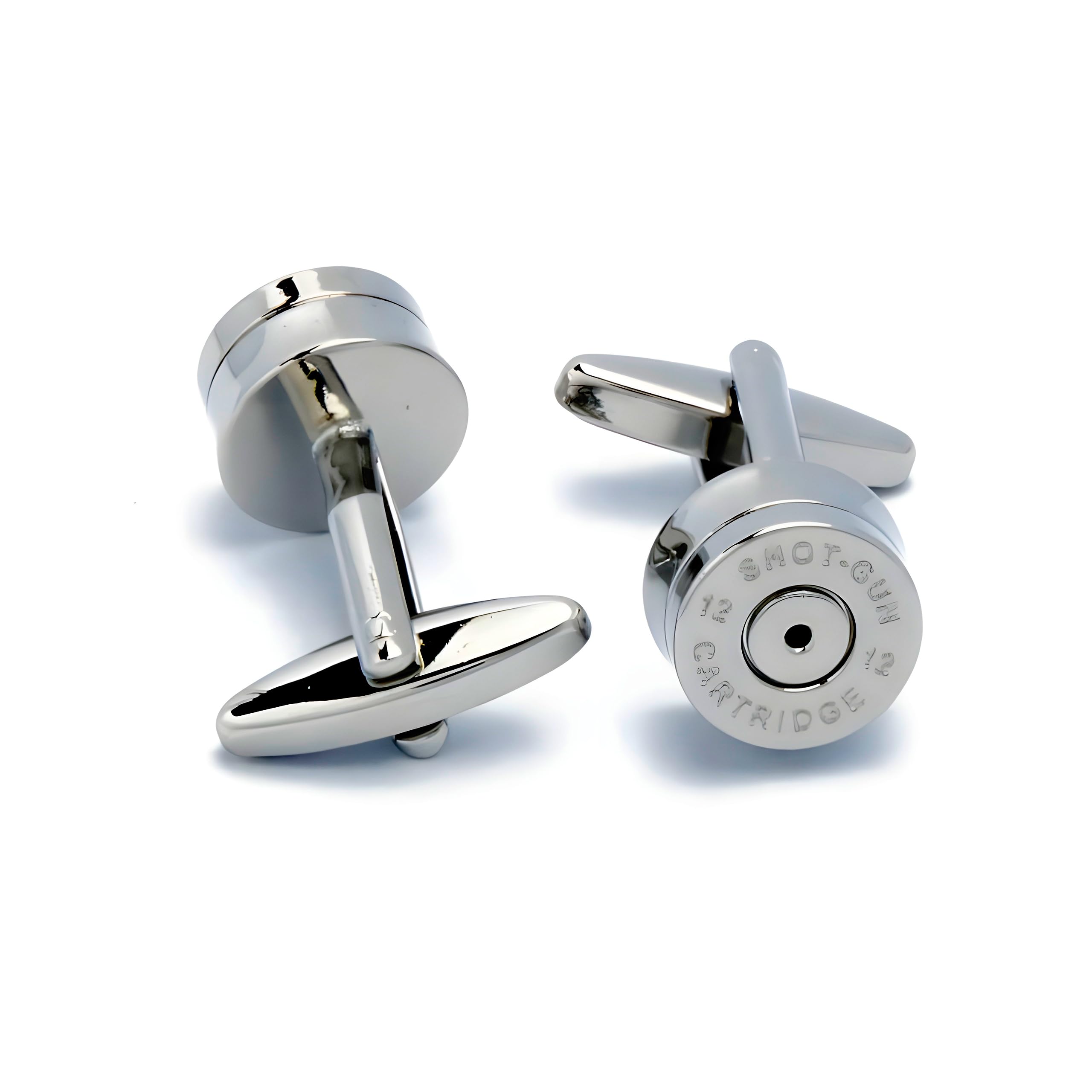 Gemelos de Camisa Cartucho Calibre12 Escopeta en Plateado | Gemelos Originales Para Camisas | Para Hombres y Niños | Regalos Para Bodas, Comuniones, Bautizos y Otros Eventos