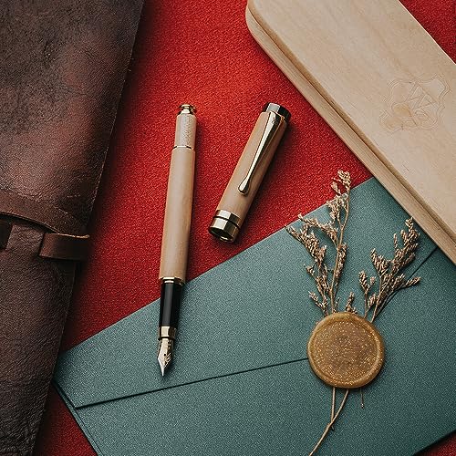 Image of Wordsworth & Black Fountain Pen Set, Luxury Bamboo Wood - Extra Fine Nib, Gift Case; Includes 6 Ink Cartridges, Ink Refill Converter -Journaling, Calligraphy; Drawing, Smooth Writing [Maple Wood]