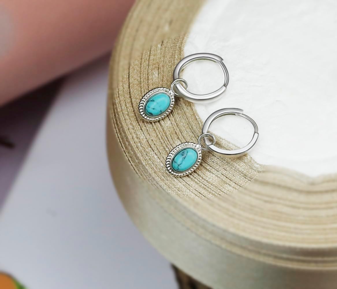 Two Way Wear 18k Plate 925 Sterling Silver Hoop Earrings for Women with Blue Oval Char (Hoop Dia:0.5in) - Image 7