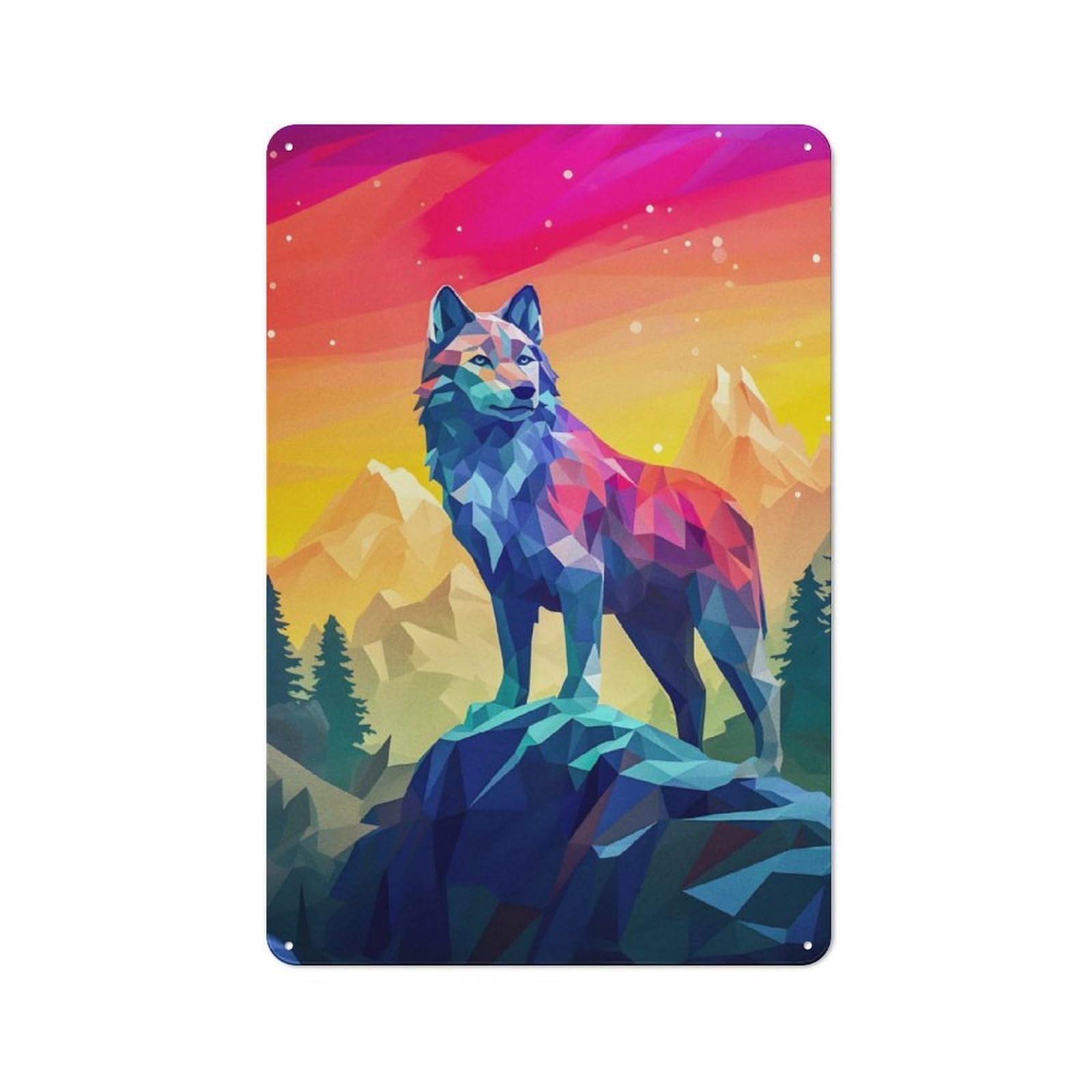 Junmoney Wolf Stand In Mountains Clean Industrial Decorative Metal Plaque 30X20cm, Loft Wall Plaque For Modern Home, Workshop, Office Or Cafe