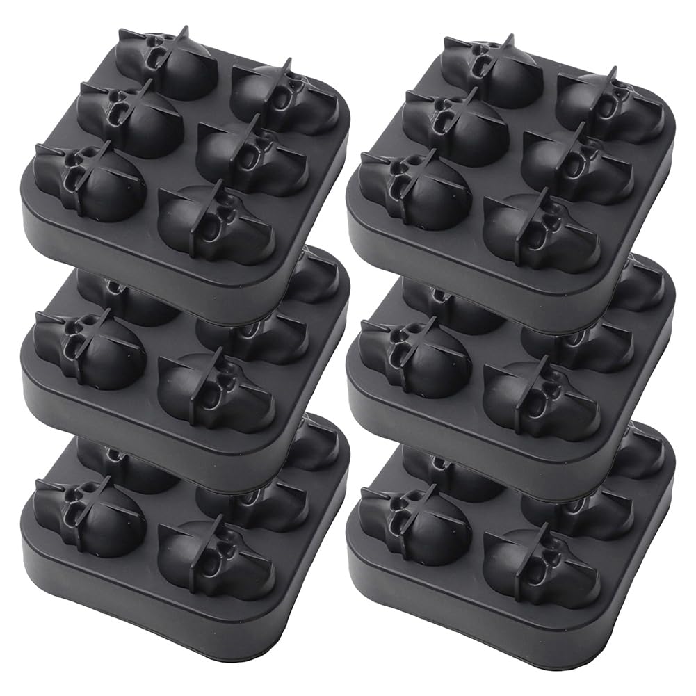 Aundhegrtt Food-Grade Silicone Skull Ice Mold Mould 6 Pcs Easy Release Party Cocktail Beverage Ice Mold Set Trays
