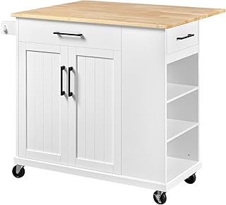 Yaheetech Rolling Kitchen Island Cart with Drop Leaf, Portable Rubberwoo...
