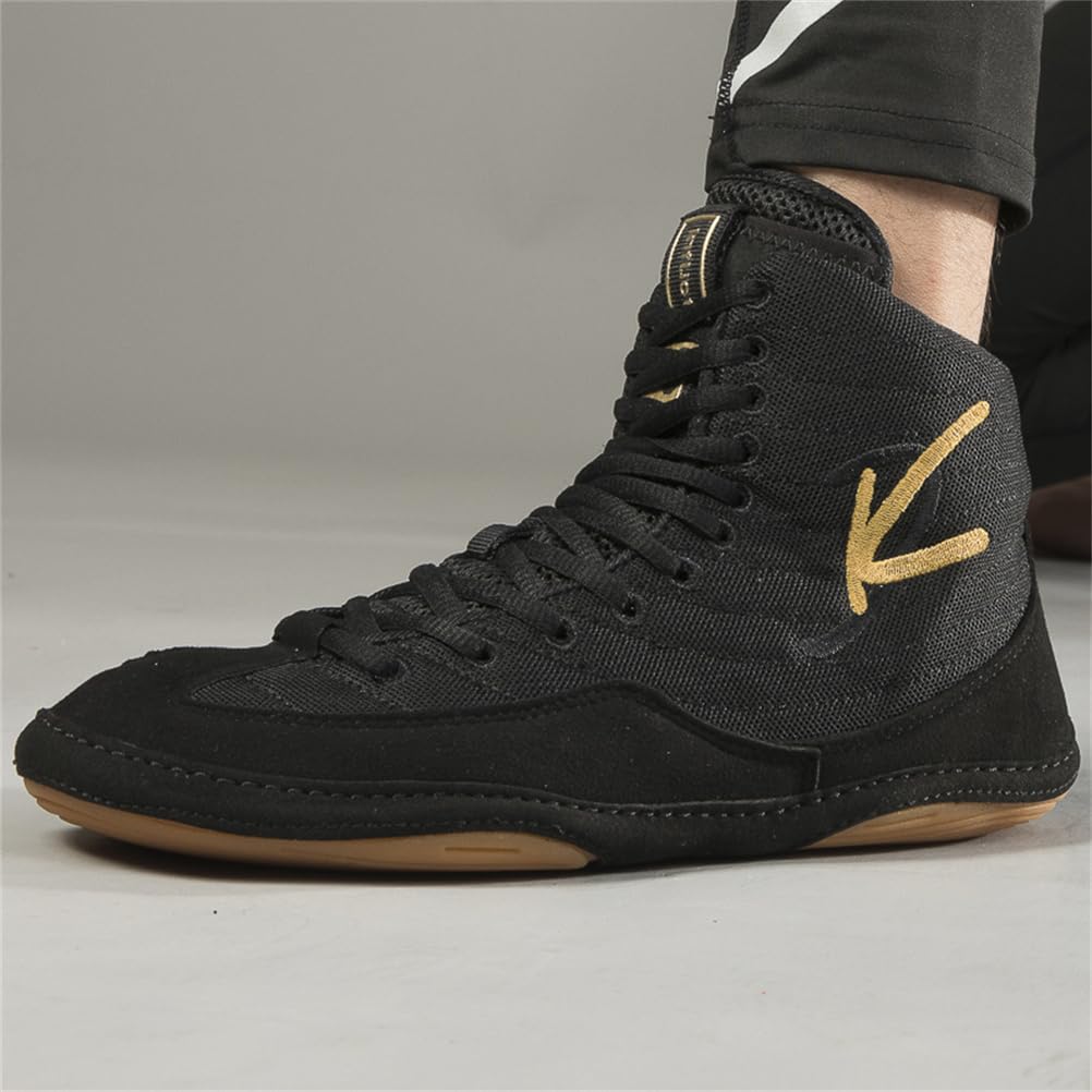 Scarpe da Lotta Unisex per Adulti da Uomo E Donna, Alte, Leggere, per Fitness, Boxe, Kickboxing, Palestra E Sport,Nero,37 EU