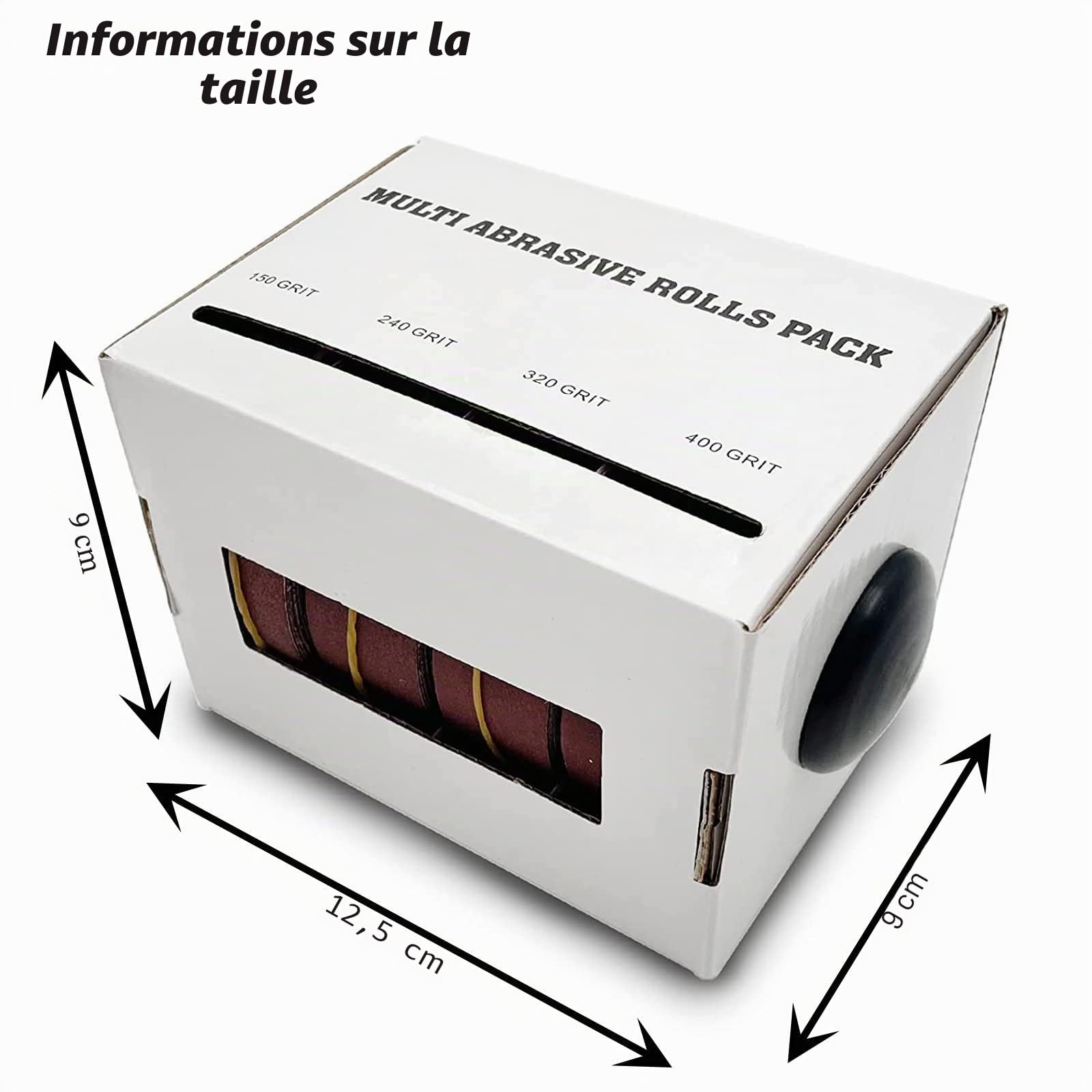 Lot de 4 rouleaux de papier abrasif avec distributeur de papier émeri rétractable pour métal, verre, menuiserie -4 rouleaux de 6 m