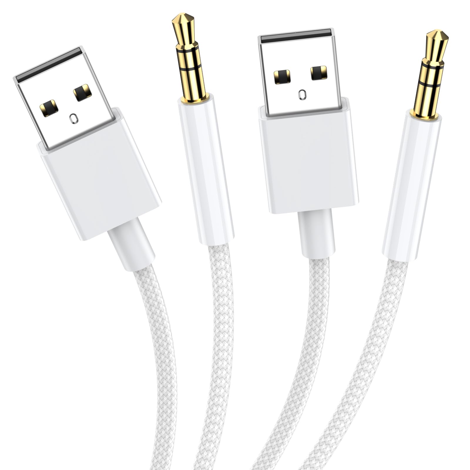 Cavo audio AUX da USB a 3,5 mm, confezione da 2 pezzi, in nylon intrecciato USB maschio a AUX maschio, cavo audio stereo TRS per cuffie, PC, laptop, altoparlanti, computer Windows, PS5, PS4