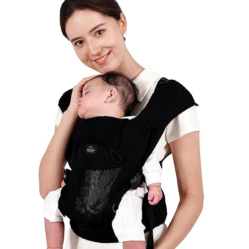 Miniatura 3 de Bebamour Portabebés de punto, cómodo y ligero para 4-24 meses, portabebés ergonómico con capucha para cabeza (negro)