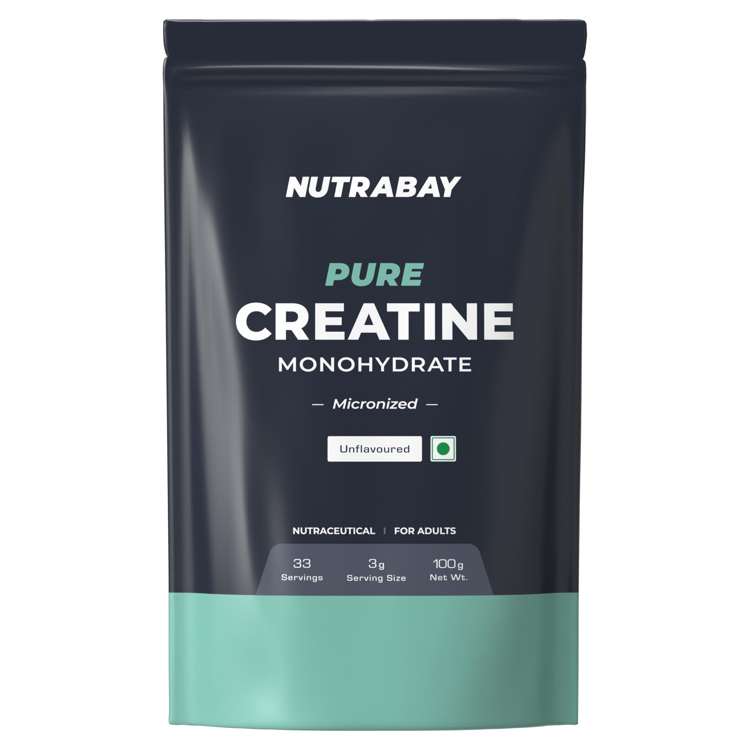Nutrabay Pure Micronised Creatine Monohydrate Powder, (100g, Unflavoured), Pre/Post Workout Supplement for Muscle Repair & Recovery | Supports Athletic Performance & Power