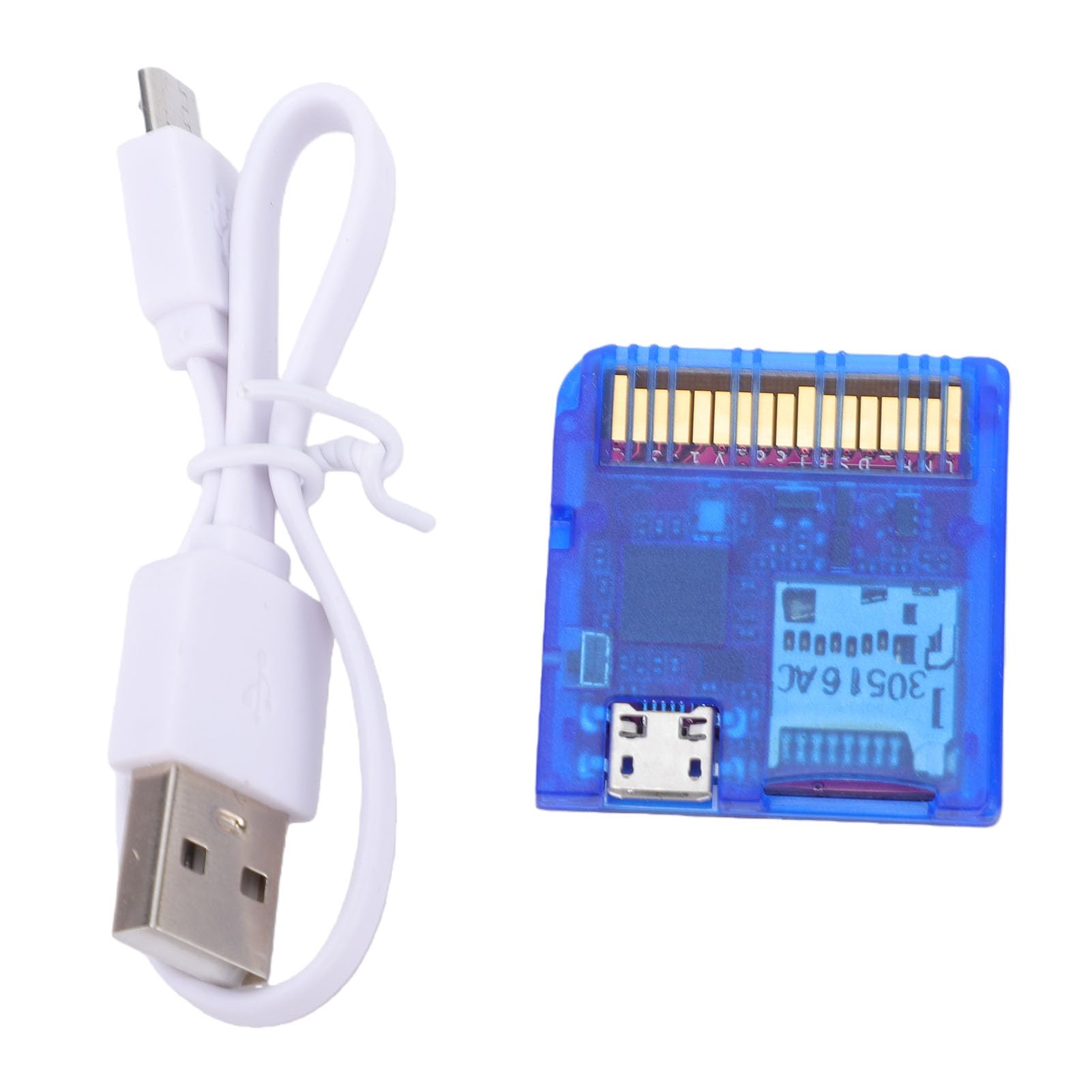 Vikye Czytnik Kart do Gier Wydajny, Podwójny Zasilacz Czytnik Kart Flash do Konsol DS Szybkie ładowanie Gier 6 MB/s dla Homebrew i Obsługa Kopii Zapasowych dla MCU RP2040 (Przezroczysty niebieski)