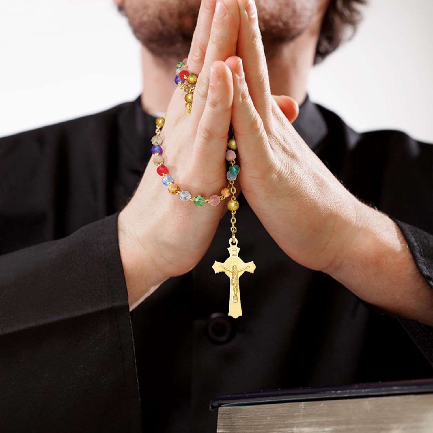 KOMI Gemstone Beads Rosary Catholic for Women 18K Gold Plated Rosaries Beads Necklace Christian Catholic Gifts - Image 5