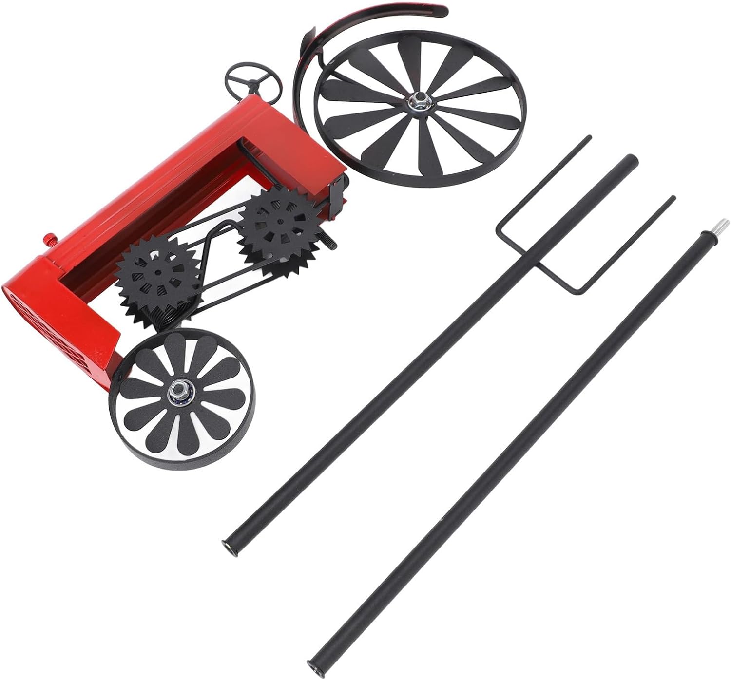 Tractor Ground Spinner Tractor Wind Spinner Vintage Turning Wheels Metal Outdoor Stake Windmill Decoration for Flower Bed Lawn Garden (Red)