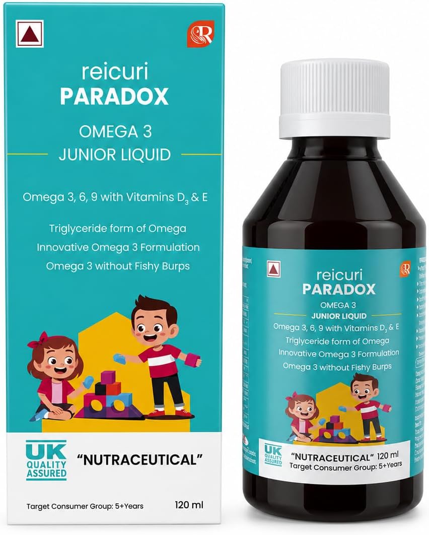 Omega 3 Junior Liquid | Fish Oil with Vit D3. Virgin Olive Oil, Lemon Oil. UK developed, unique formula, safe for kids. Taste-free, Omega 3 for overall health and body development