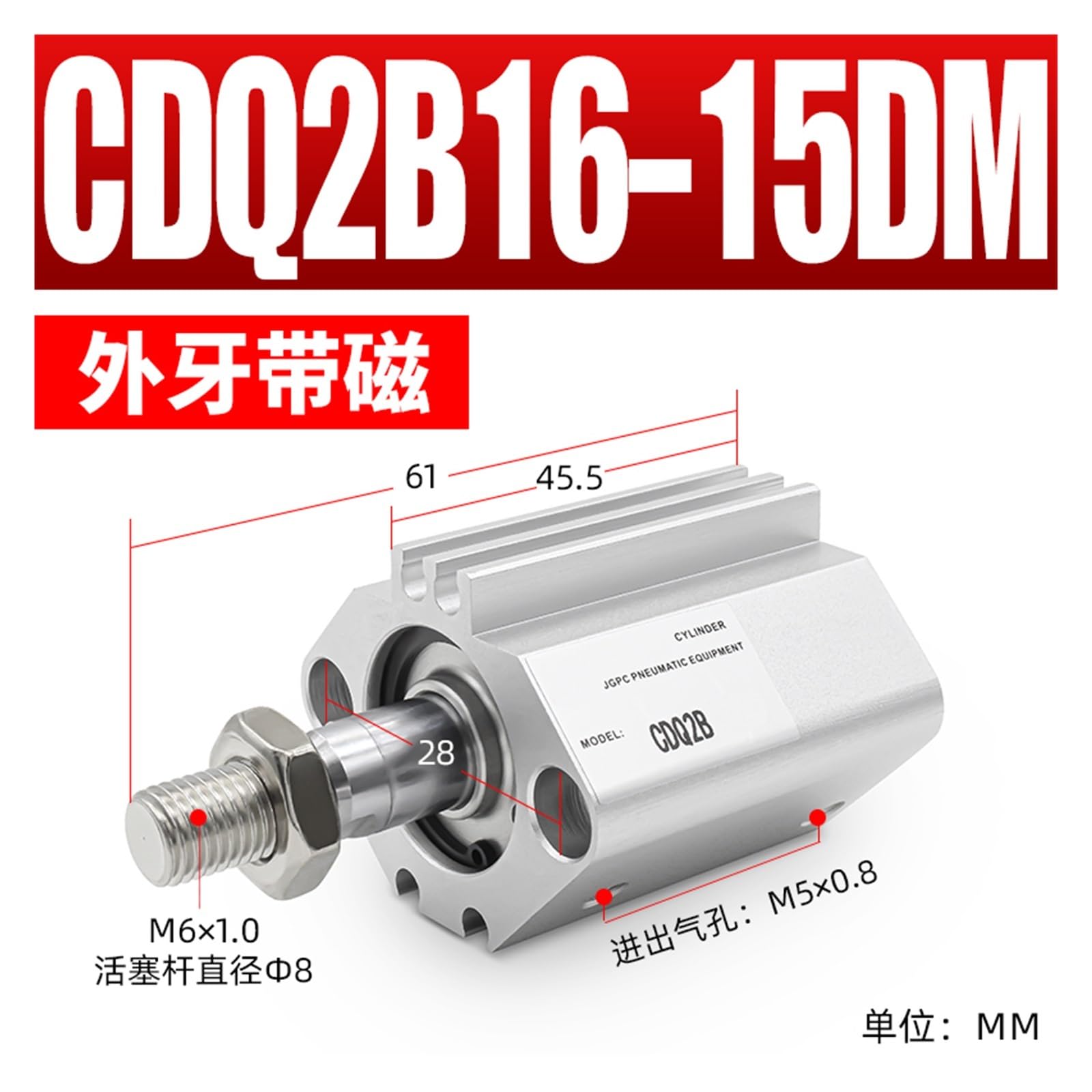Kleiner pneumatischer dünner Zylinder CDQ2B-CQ2B20/25/32/40/50/63-15-20-30-50DM mit magnetischer Außenverzahnung(CDQ2B16-15DM)