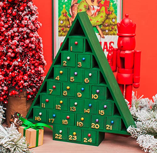 Christmas Tree Wooden Advent Calendar 15 X 13 Inch, Pack Of 1 Christmas Advent Calendar With 24 Empty Drawers For Diy, By Woodpeckers #TOP4