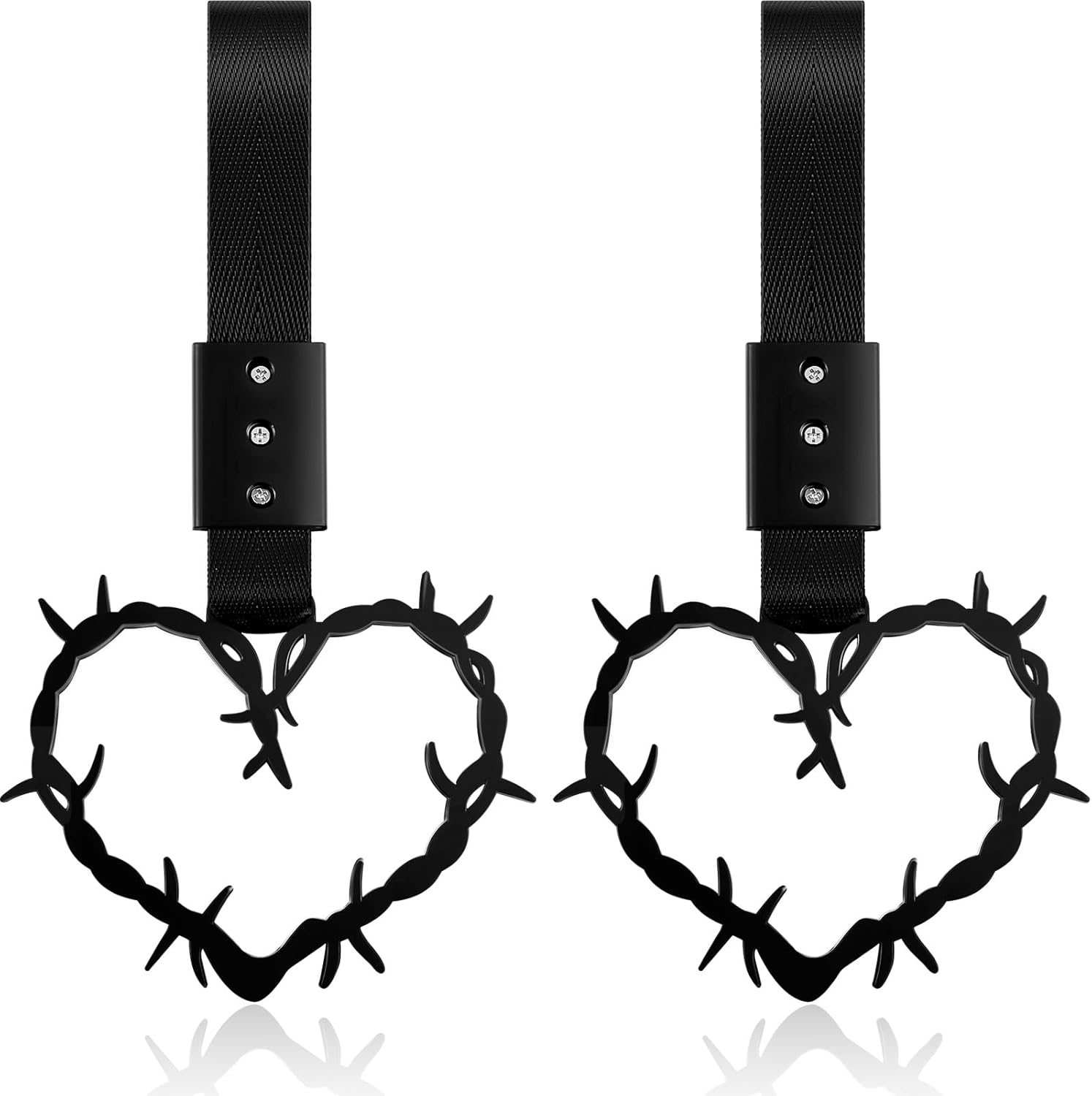 Fabbay 2 Pieces Heart Handle Keychains Car Accessory Heart Hand Strap Drift Charm for Car Interior Exterior Decoration(Black,Thorns Style)