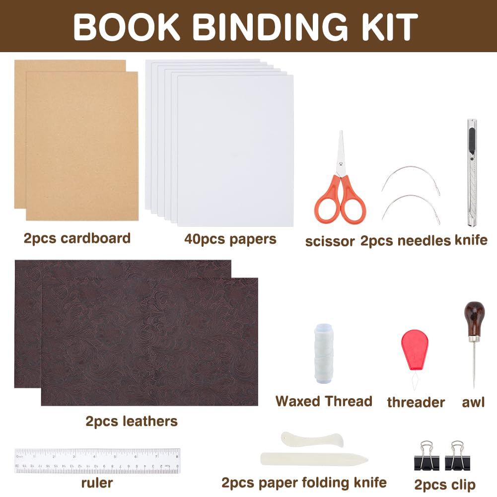 WEBEEDY Complete DIY Bookbinding Kit for Beginners,DIY Bookbinding Starter Set with Video Tutorials,Thread,Needles,Paper,Paper Folding Tool for Book Making Repair Supplies Gift,8X6