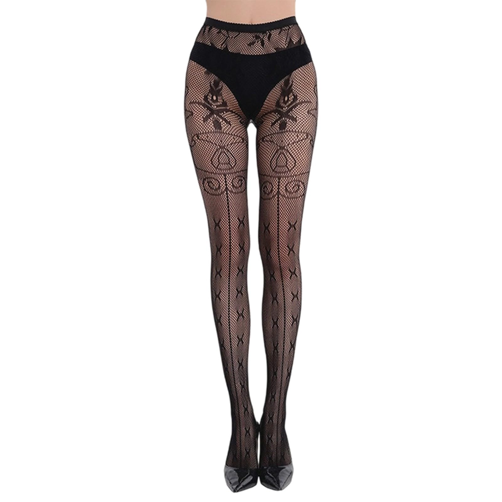 Halloween Stockings Women's Gothic Fishnet Tights with Lace Bows Design Hollow Pattern Cosplay Costume Accessory, blue, One Size
