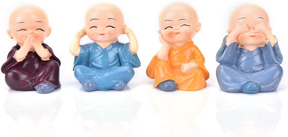 OKASU Polyresin Lord Buddha Monk Car Dashboard Figurine, 6.4cm, 4 Piece