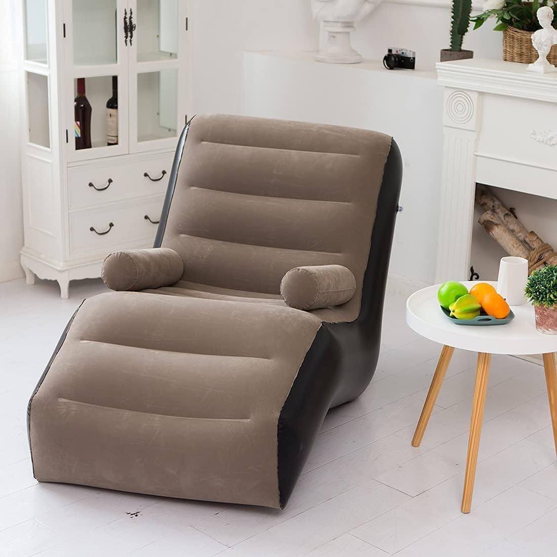 QCEN PVC Soft Folding Lazy Sofa Recliner Air Sofa Chair | Inflatable Flocking Backrest Sofa Rocking Chair for Indoor and Outdoor | Foldable Lounge Chair with Armrests for Living Room Home (Brown)-image-43