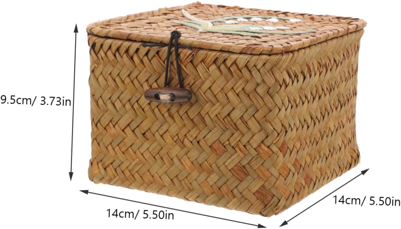 Woven Storage Basket with Lid Multi Purpose Sewing Tools Organizer Box Compact Decorative Storage for Household and Wardrobe Use