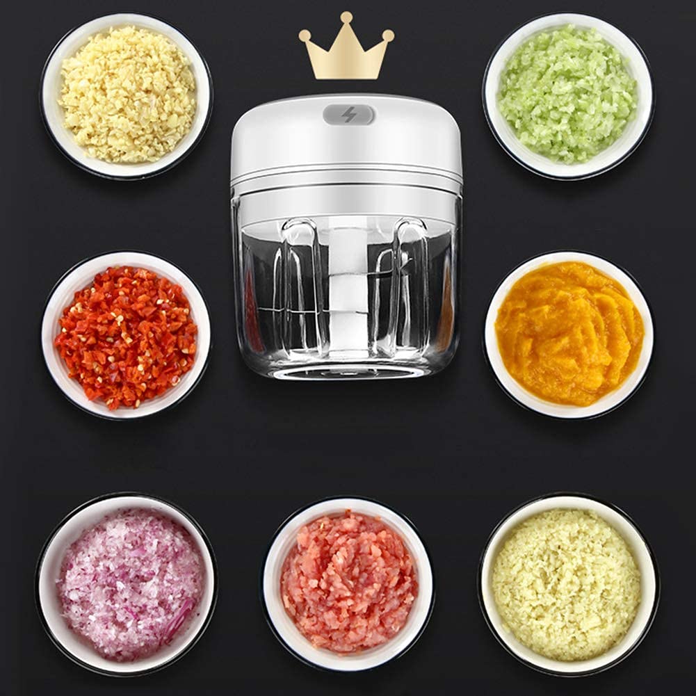 CJCSM Picadora de Alimentos portátil, Mini picadora de ajo eléctrica inalámbrica, Picadora de Corte de Alimentos con Carga USB, Picadora de ajo para Verduras Frutas Nueces Pimienta Cebolla