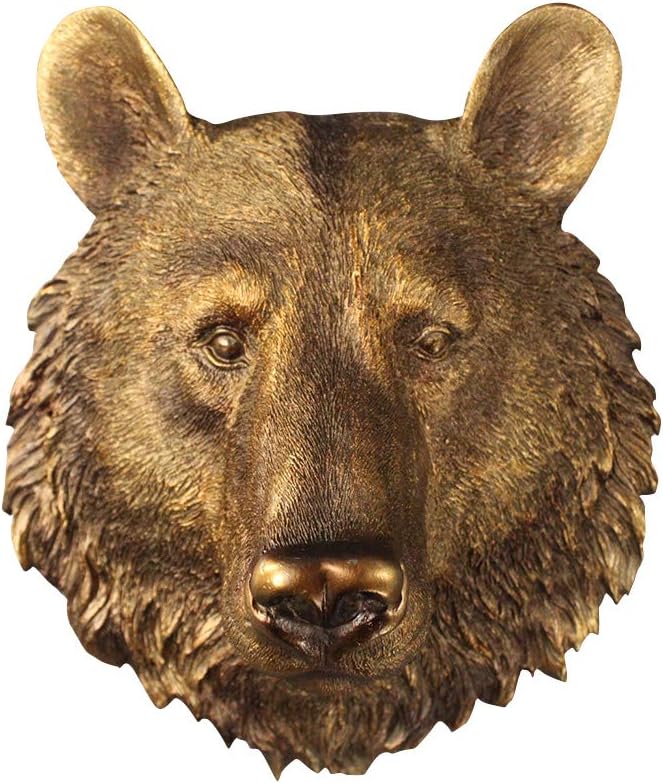 Wall Charmers Mini Bronze Faux Bear Head Wall Hanging - 10" Faux Taxidermy Animal Head Wall Decor - Handmade Farmhouse Decor