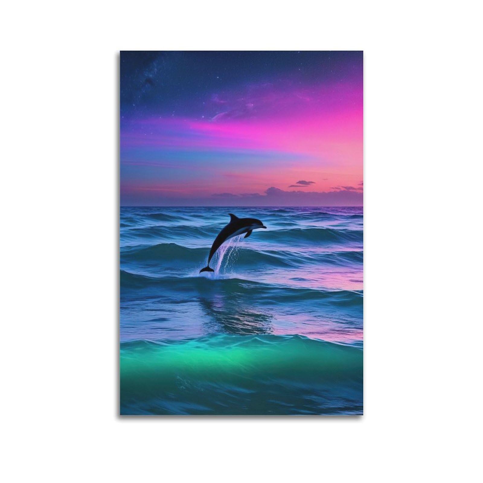 YQXTRB Dolphin Poster Dolphins in The Aurora Ocean Poster Decorative Painting Canvas Wall Posters And Art Picture Print Modern Family Bedroom Decor Posters 24x36inch(60x90cm)