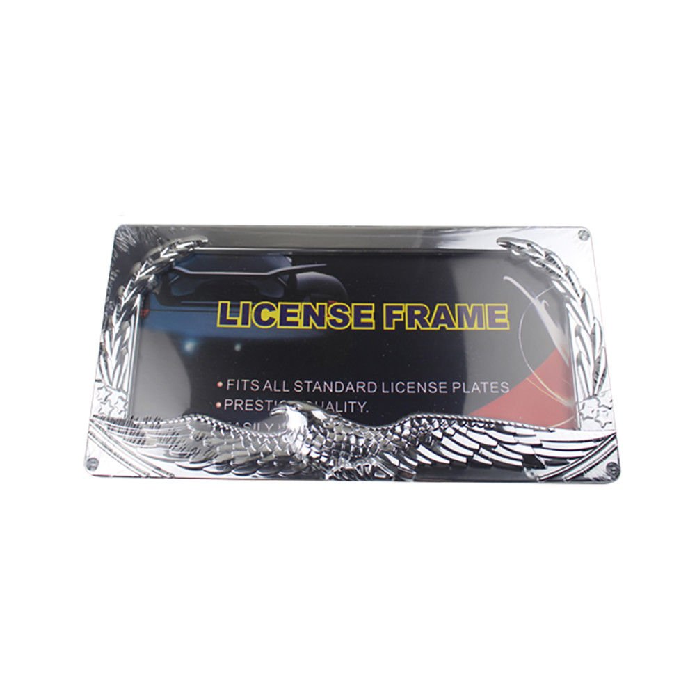 YOUNGERCAR License Plate Frame 3D Eagle Wing Style 4 Hole Chrome，Car Licenses Plate Covers Holders Fit for Standard USA and Canada Vehicles