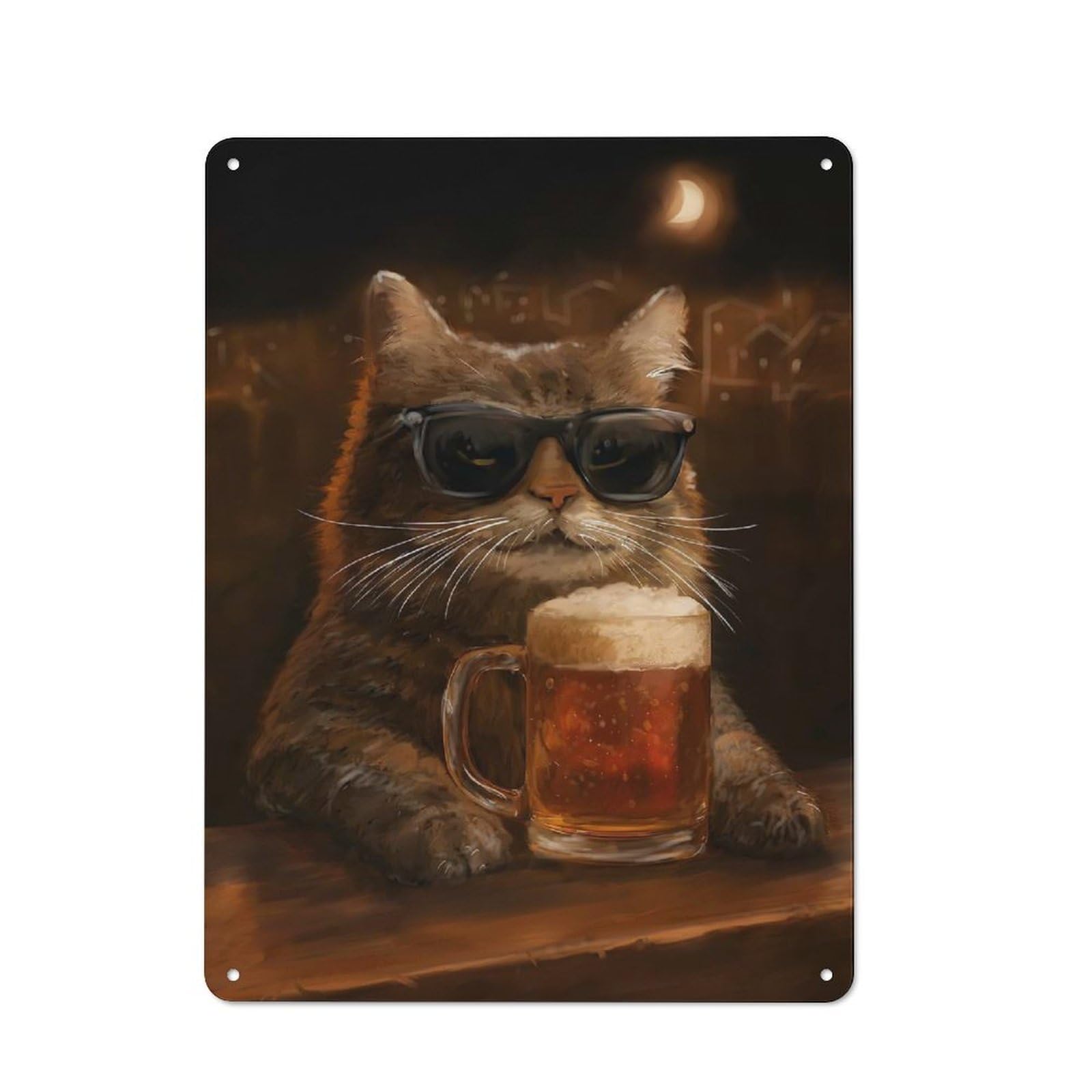 Retro Tin Wall Plaque 40x30cm Featuring Cool Cat with Beer for Garage Wall, New Home Wall Decor for People Furnishing A Garage
