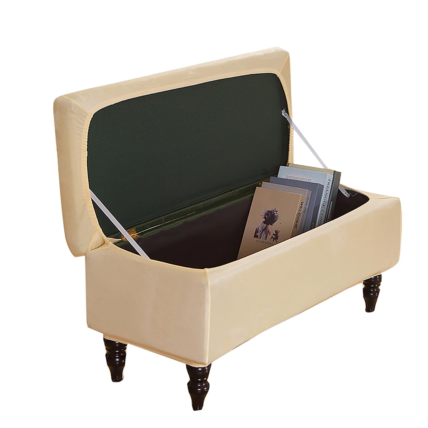 XAOLPLH Storage Ottoman Cover, Stretch Rectangle Storage Bench Cover Velvet Ottoman Covers Rectangle Folding Storage Bench Ottoman Cover Washable Footrest Stool Slipcover,Medium