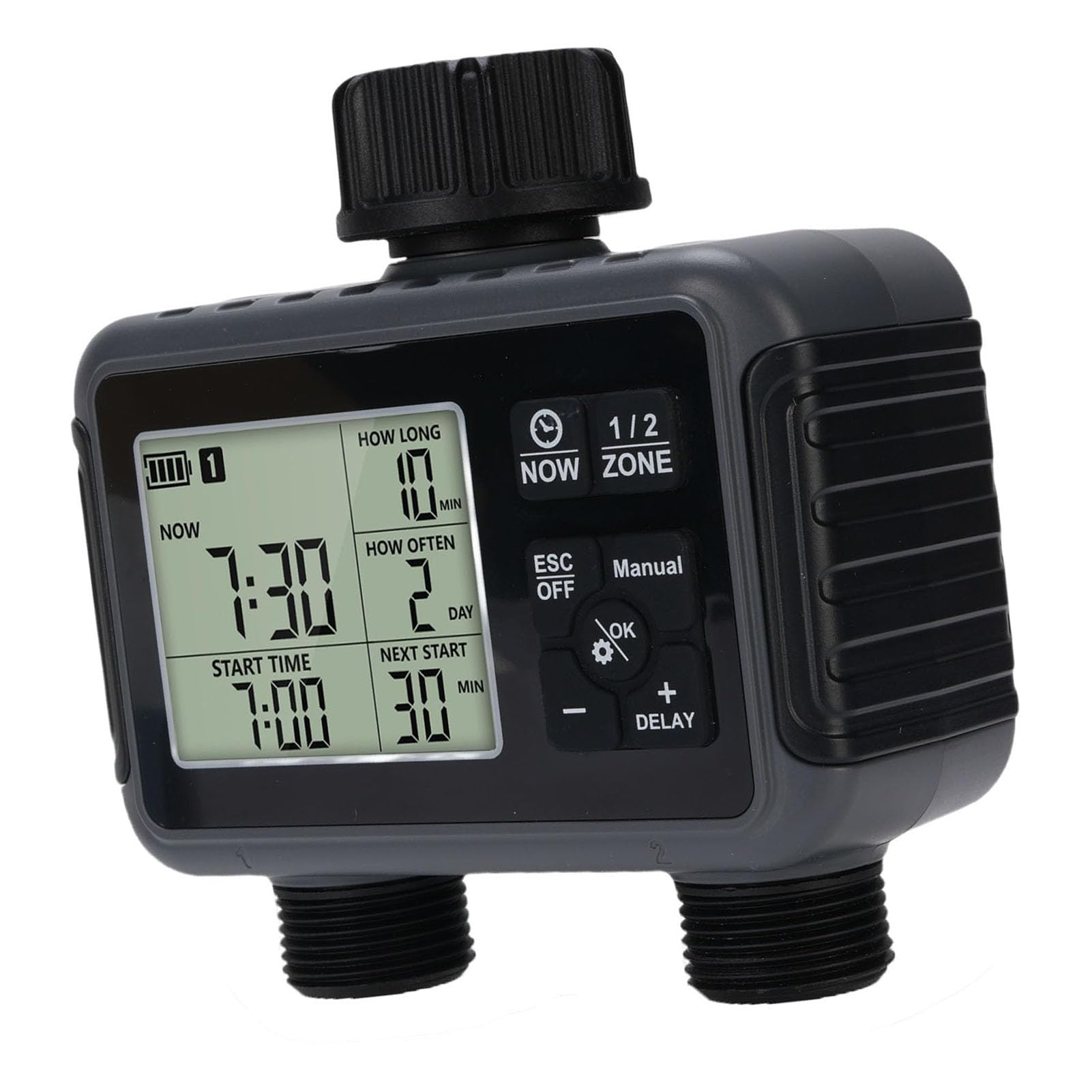 Timer di Irrigazione Intelligente per Un'irrigazione Efficiente con Doppie Uscite, modalità Automatica e Manuale, Ideale per Giardini e Prati, Design Compatto in ABS