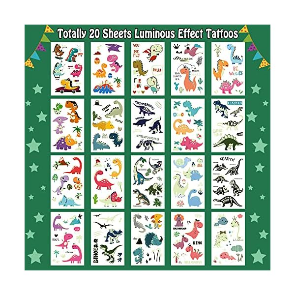 Leesgel 20 Blätter Dino Tattoo Kinder, Leucht Dino Temporäre Tattoos Aufkleber Kinder, Leucht Dino Geburtstag Deko… – Bild 12