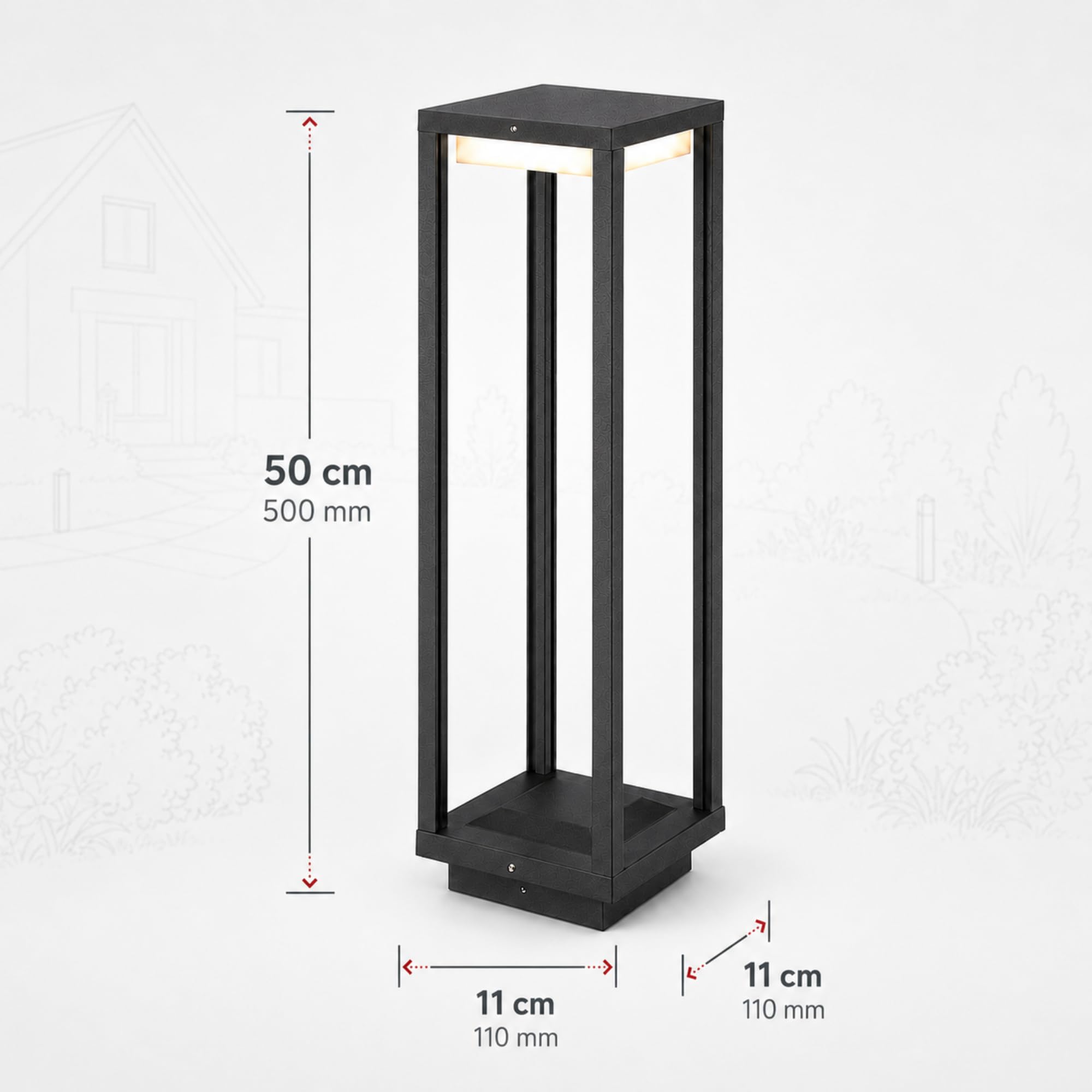 Maxkomfort LED Außenstandleuchte Anthrazit 50cm – Moderne Wegeleuchte IP54 Wetterfest – 3000K Warmweiß 9W – Aluminium Pollerleuchte, 230V