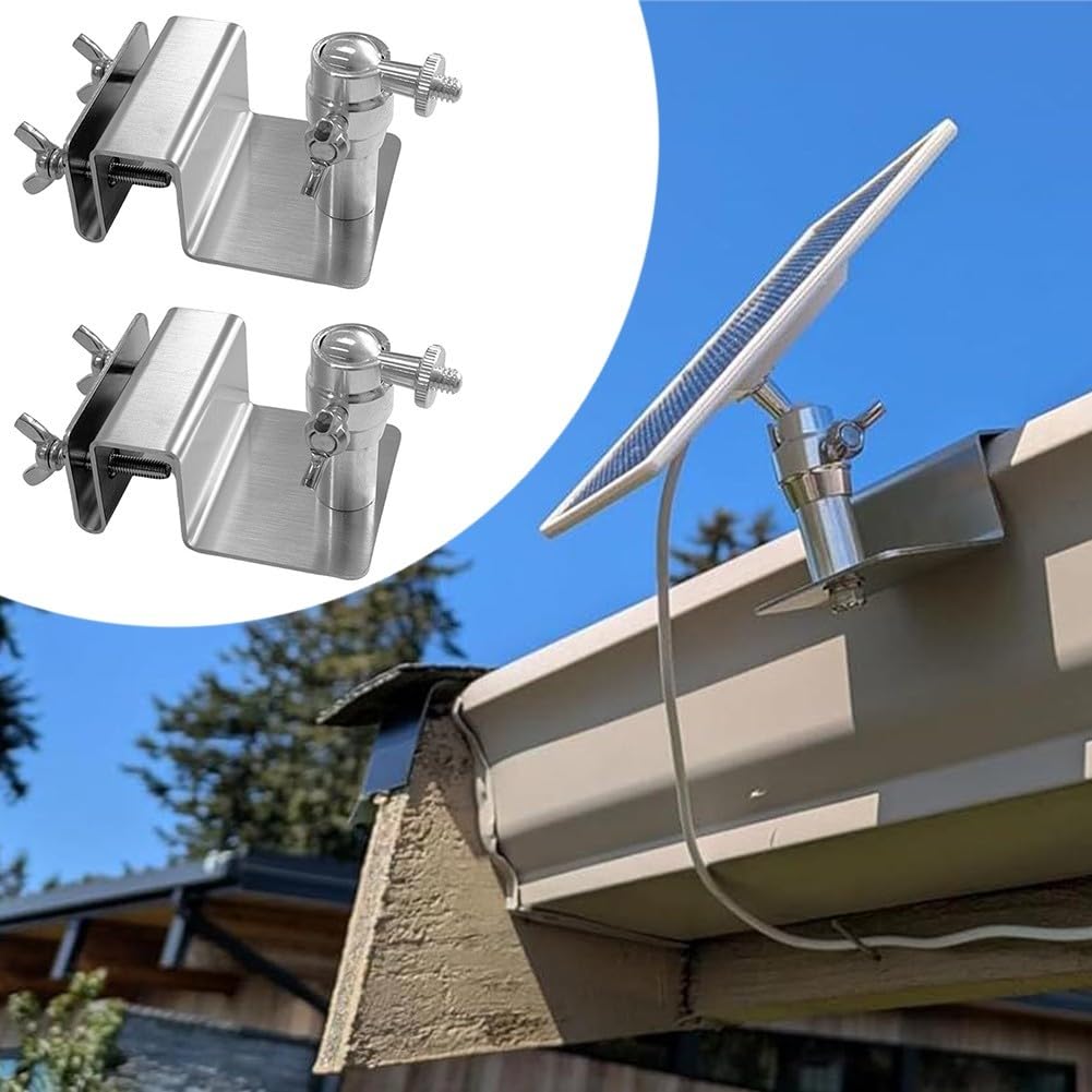 Lot de 2 supports réglables pour panneau solaire de gouttière pour caméras Eufy et Arlo, vis de 6,35 mm, support solaire en acier inoxydable résistant aux intempéries pour caméra de sécurité
