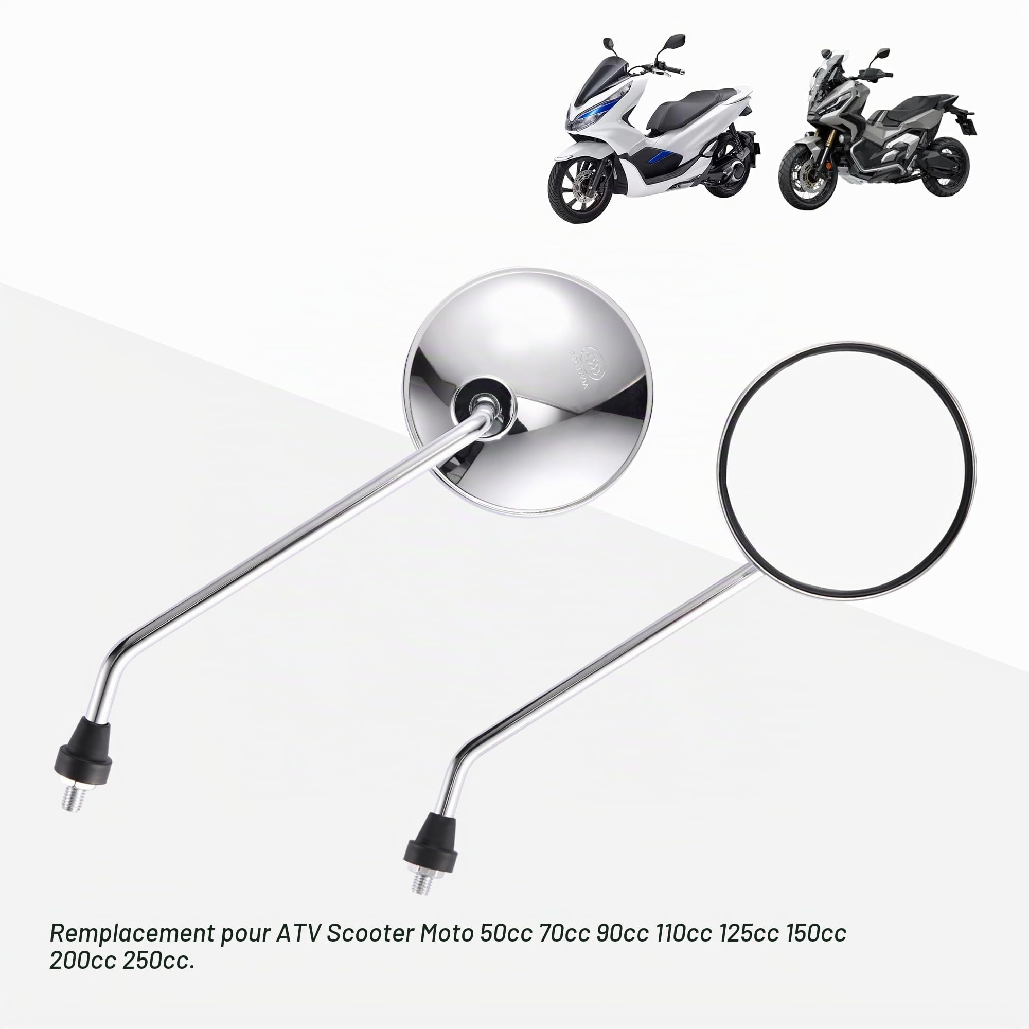 GOOFIT 8mm plaqué argent Rétroviseur rond Remplacement pour 50 cc 70 cc 90 cc 110 cc 125 cc 150 cc 200 cc 250 cc Quad ATV dirt bike Go Kart Moto Scooter