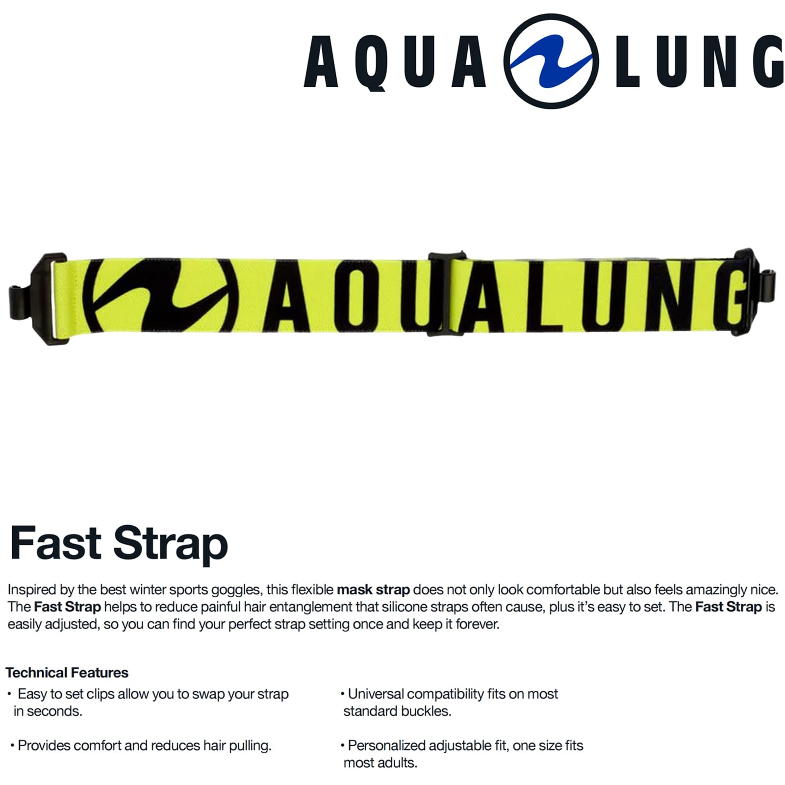 Aqualung Fast Strap - Bequeme Maskenriemen, einfache Anpassung, haareverhedderungsfrei, universelle Kompatibilität, individuelle Passform für Erwachsene.