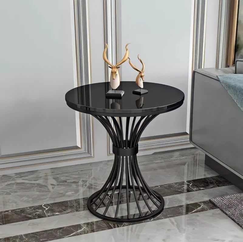 WuHouze Metal Round Coffee Table Engineered Wood Top Contemporary Stylish Luxury Coffee Table Nesting Table, Sofa Side Center Table for Reception, Balcony, Living Room, and Waiting Area (Black)-image-9