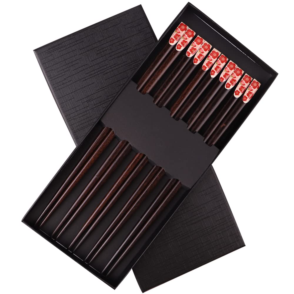 Limoer Wood Chopsticks Reusable Japanese Style 5-Pairs Set of Natural Wooden Chopsticks Gift girl powder style 9.06 Inch, Multicolor, CP0007-9.06-girl powder