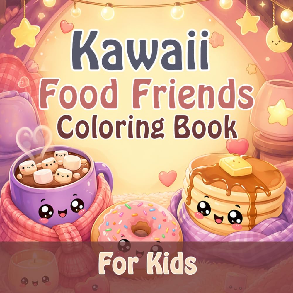 Kawaii Food Friends Coloring Book For Kids: Fun & Easy Coloring Pages Filled with Happy Cupcakes, Donuts, Boba & Sweet Friends Kids Will Love