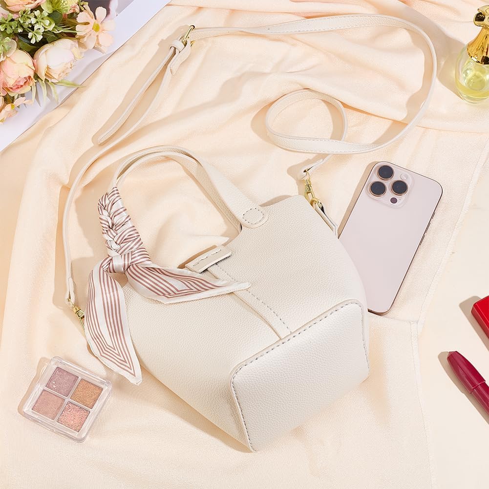 WEBEEDY DIY Leather Bucket Bag Making Kit Complete Handbag Purse Sewing Kit with Handbag Straps, Buckles, Ribbon, DIY Your Own Bucket Bag Making for Women Summer Holiday Travel Gift, Beige - Image 5