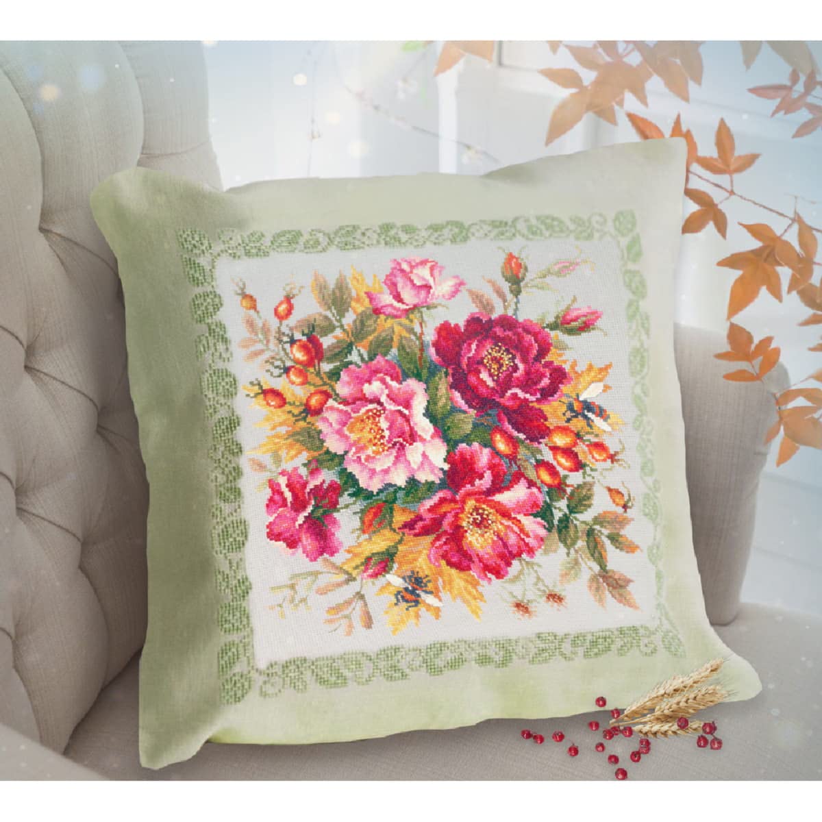 Kit De Point De Croix Magic Needle - Motif Rose Zweigart, 11x11 Cm, Tissu Aida 14, Fil Gamma Mouline, 16 Couleurs