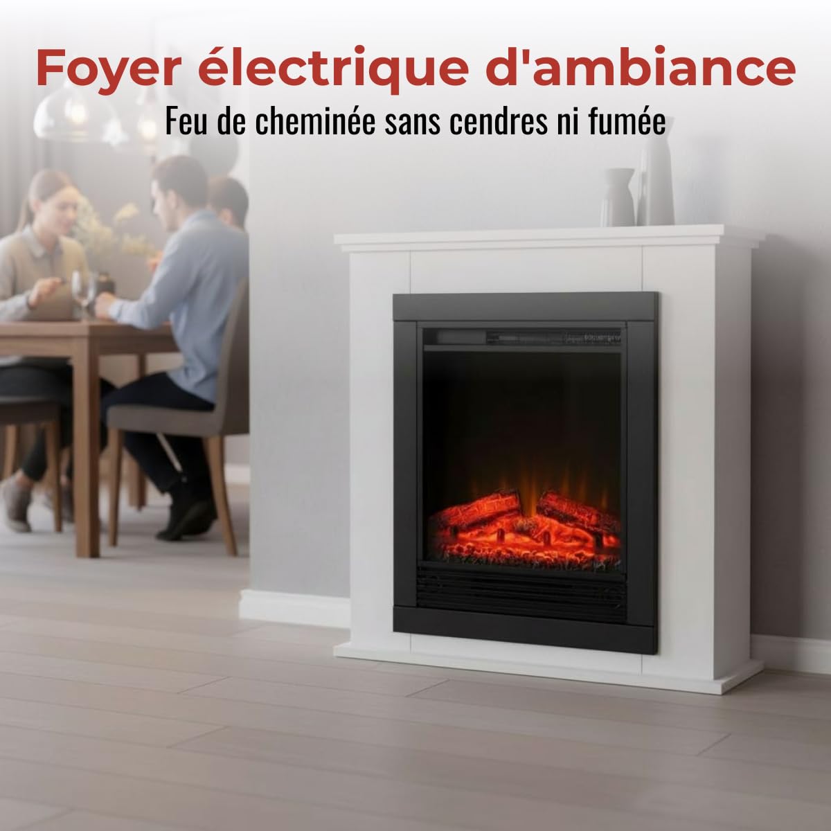 Cheminee Electrique Effet Flamme Lugano 1800W - Cheminée Décorative avec Télécommande et Minuterie - Chauffage Electrique Poêle Électrique Autoportant - Blanc