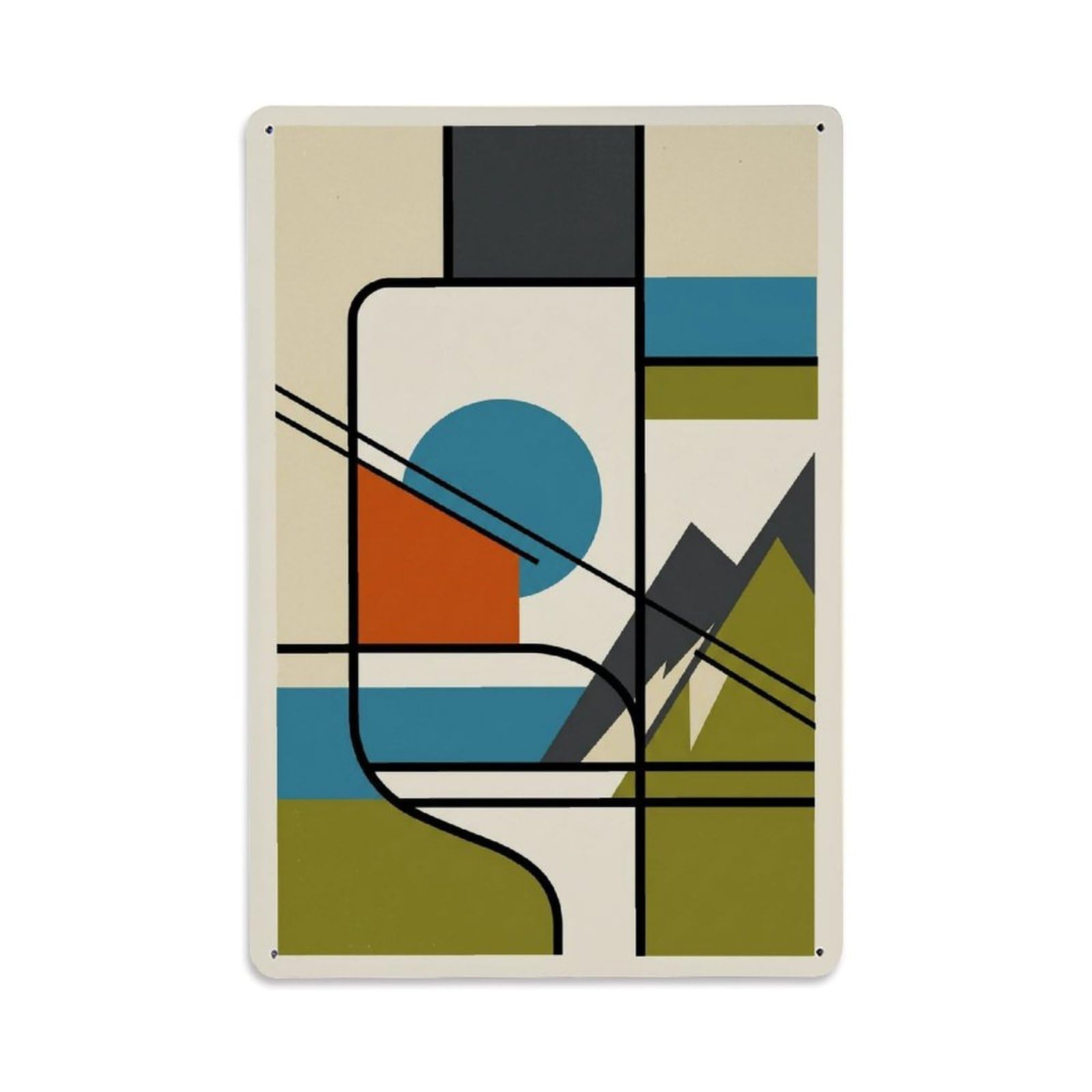 Color Block Landscape Gondola Cabin Cream Background Metal Tin Sign Plaque Wall Decor for Cafe, Man Cave, Club Bar, Office, Home Garden Round Metal Poster 8x12Inch